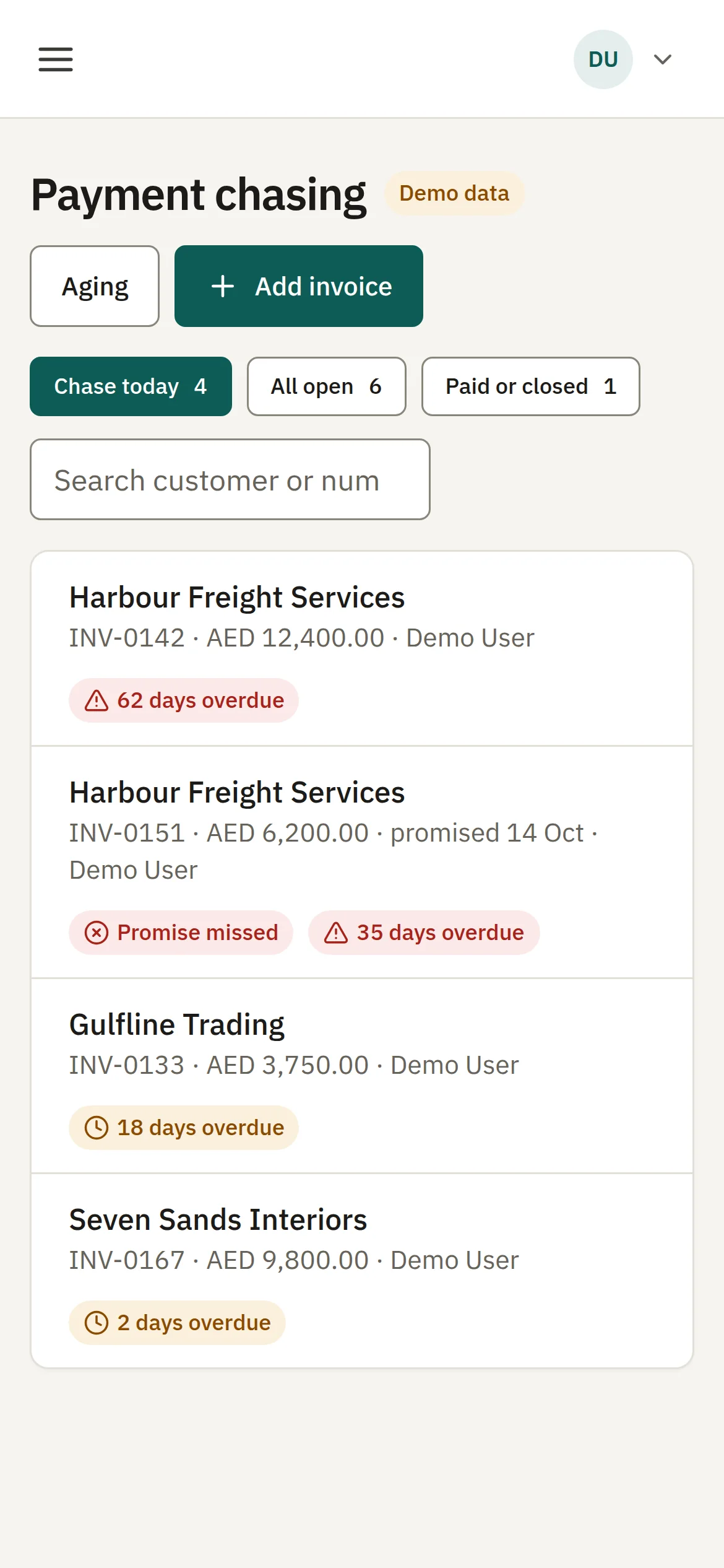 Payment chasing on a phone