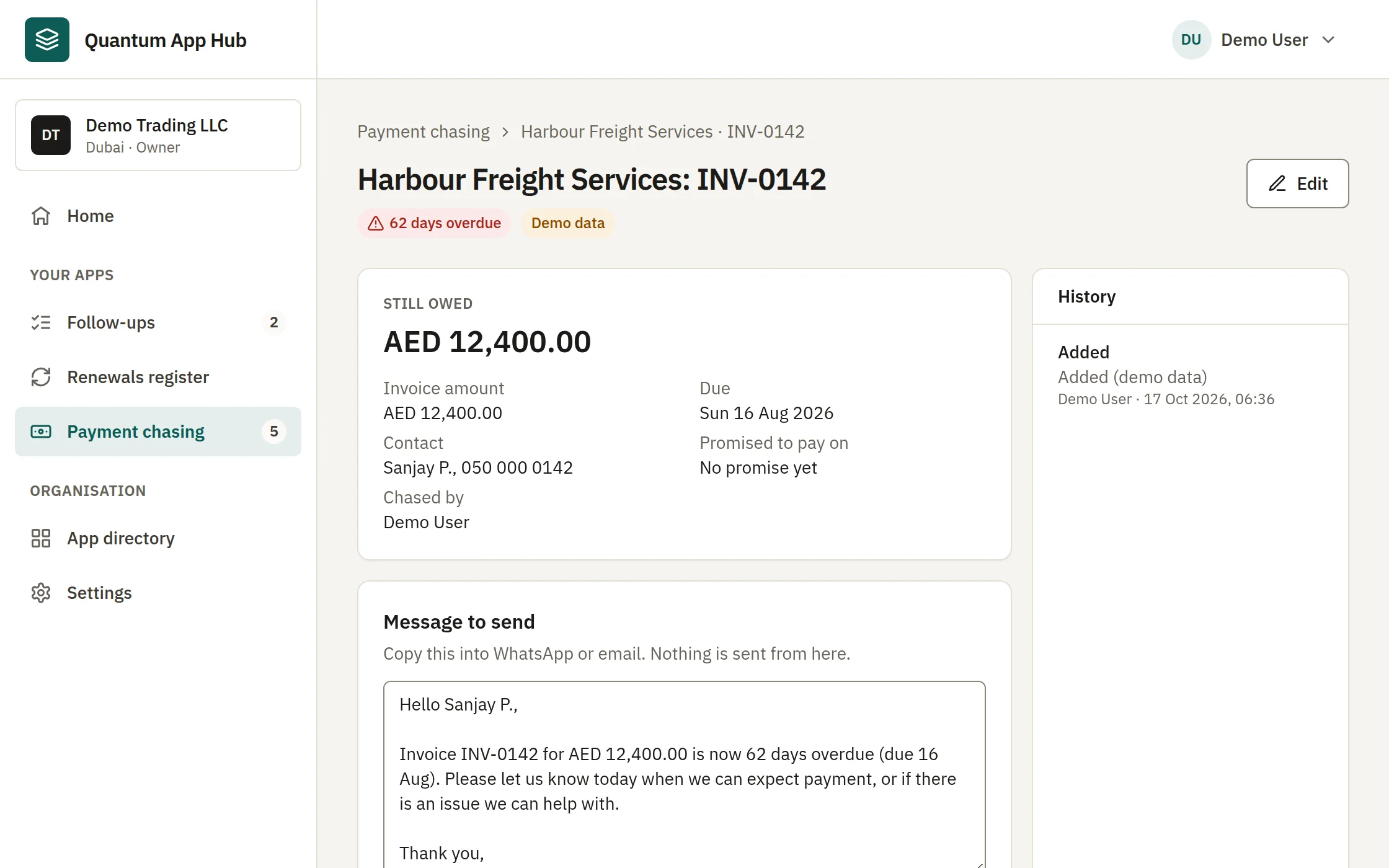 A polite payment reminder written from the invoice